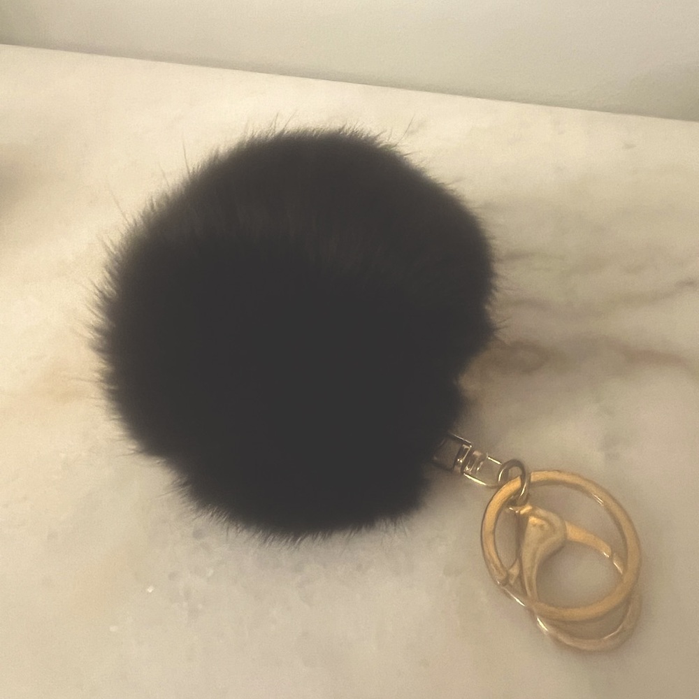 Faux Fur Pom Handbag Accessory/Keychain in Dark Navy Blue